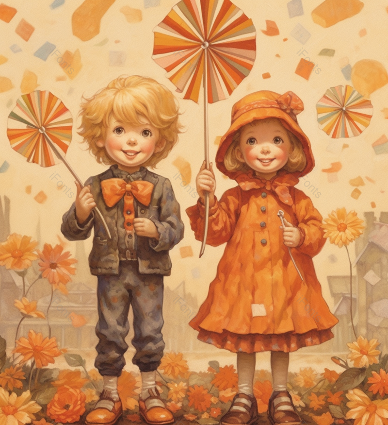 花草丛城市两个风车儿童兄妹同学朋友小朋友孩子风车两人插画,插画/手绘图,插画/手绘图库,插画/手绘图下载,插画/手绘